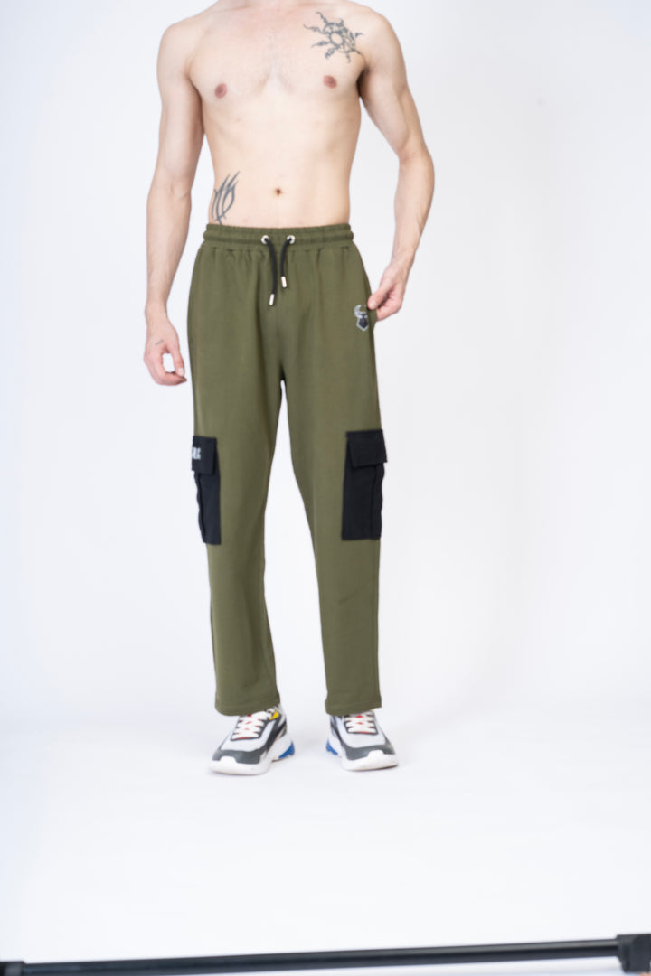 Olive Green Track-Pants 100% Cotton Terry