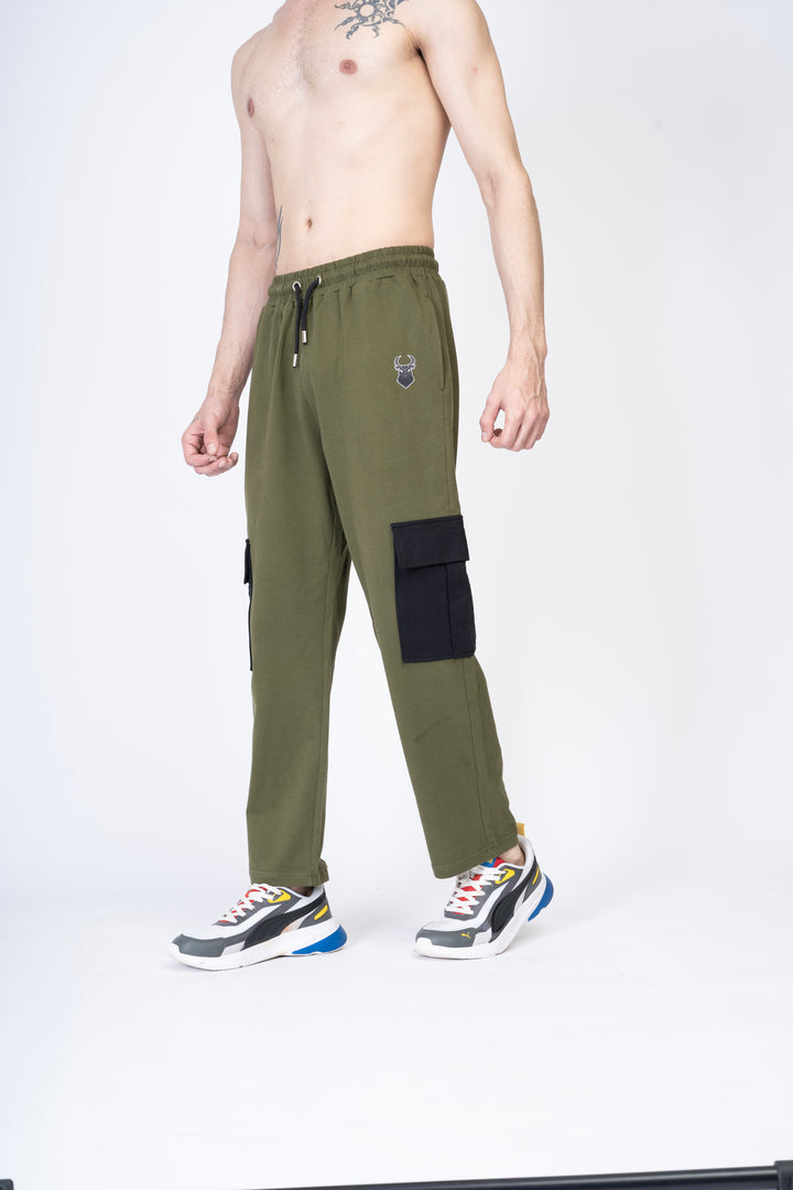 Olive Green Track-Pants 100% Cotton Terry