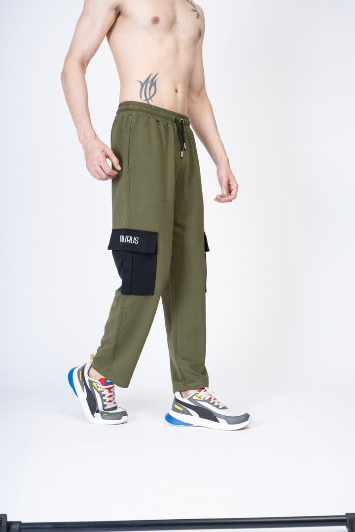 Olive Green Track-Pants 100% Cotton Terry