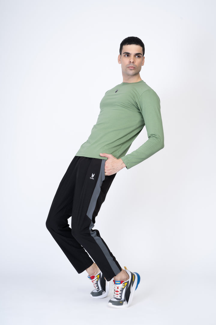 Green Full-Sleeve T-shirt and Black Track Pants 100% cotton