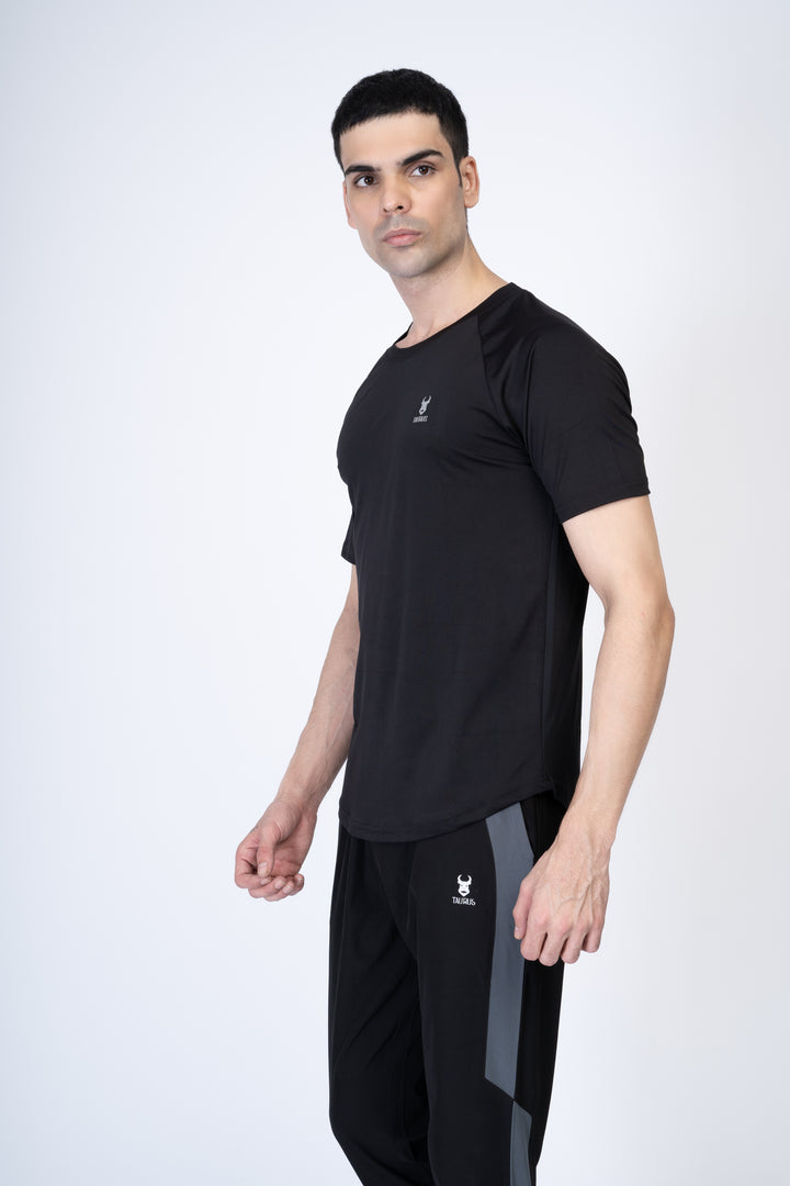 Black T-shirt and Black Track Pants