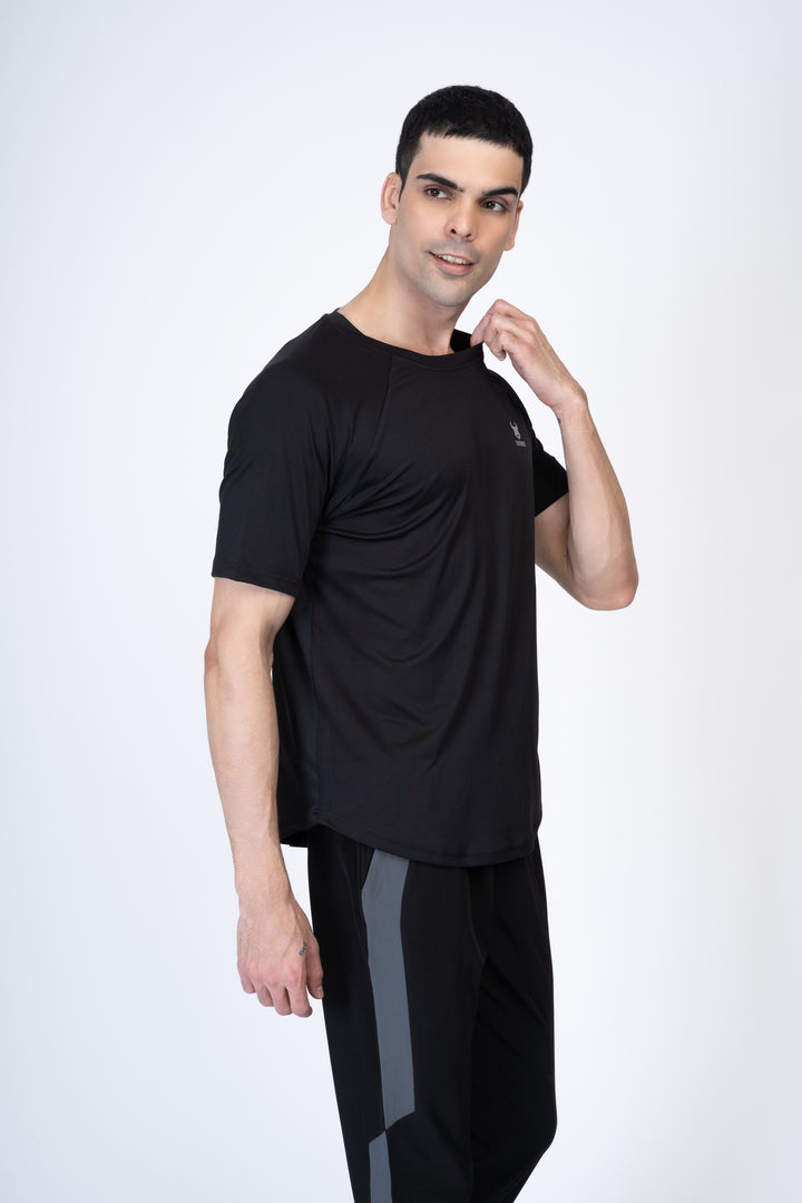 Black T-shirt and Black Track Pants